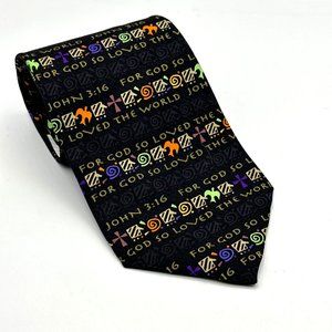 RM Style Neck Tie Mens 100% Silk Scripture John 3 16 For God So Loved The World
